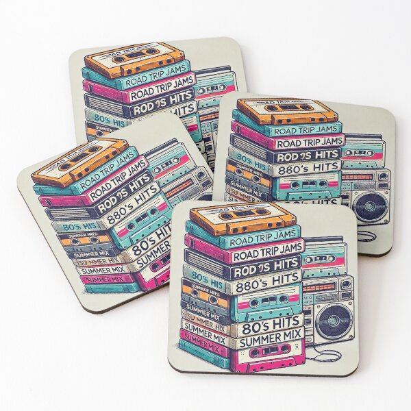 Item preview, Retro Mixtape Stack with Boombox - Vintage Cassette Tape Art Print designed and sold by ANIARTONLINE.