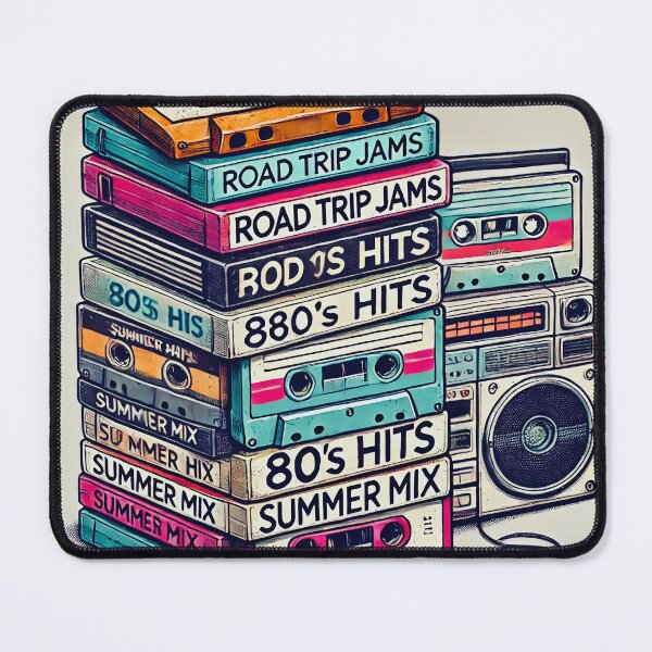 Item preview, Retro Mixtape Stack with Boombox - Vintage Cassette Tape Art Print designed and sold by ANIARTONLINE.