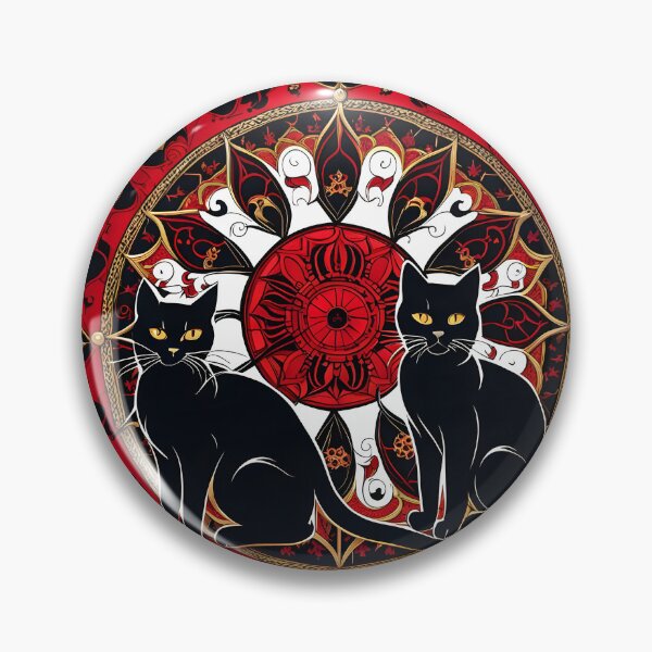 Item preview, Gothic Mandala with Two Black Cats and Red and Gold Details designed and sold by MandalasShops.