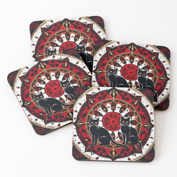 Item preview, Gothic Mandala with Two Black Cats and Red and Gold Details designed and sold by MandalasShops.