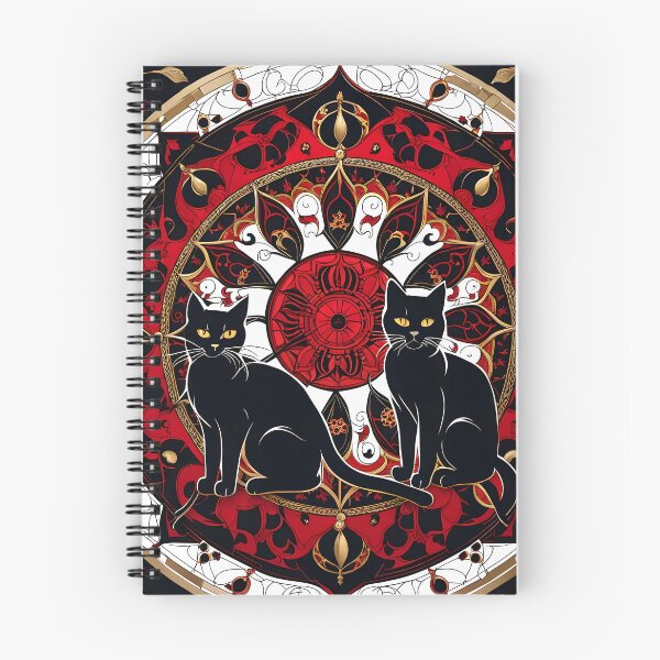 Item preview, Gothic Mandala with Two Black Cats and Red and Gold Details designed and sold by MandalasShops.