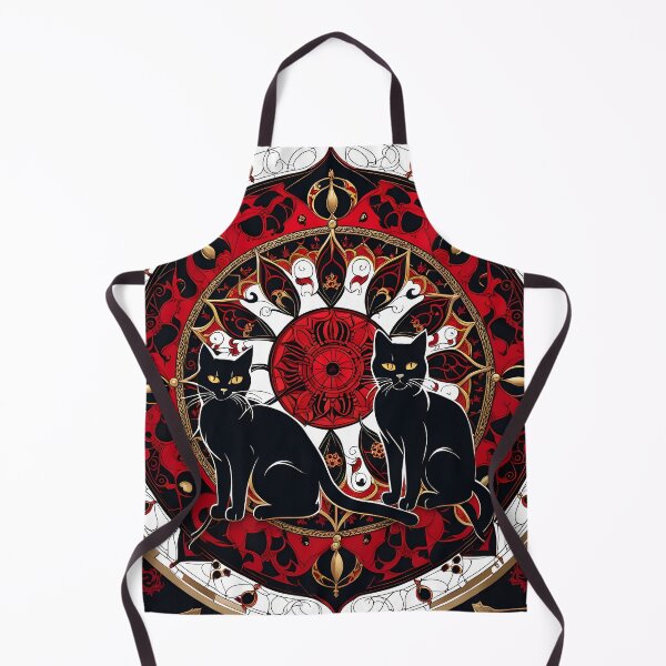 Item preview, Gothic Mandala with Two Black Cats and Red and Gold Details designed and sold by MandalasShops.