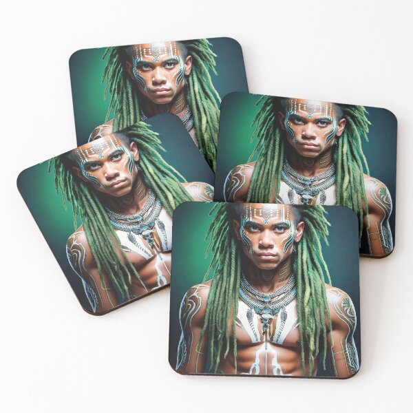 Item preview, Young man with bare torso, tattoos and green dreadlocks designed and sold by tribal-fiction.