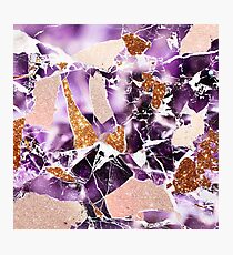 Purple and rose gold marble stone pattern mosaic Photographic Print