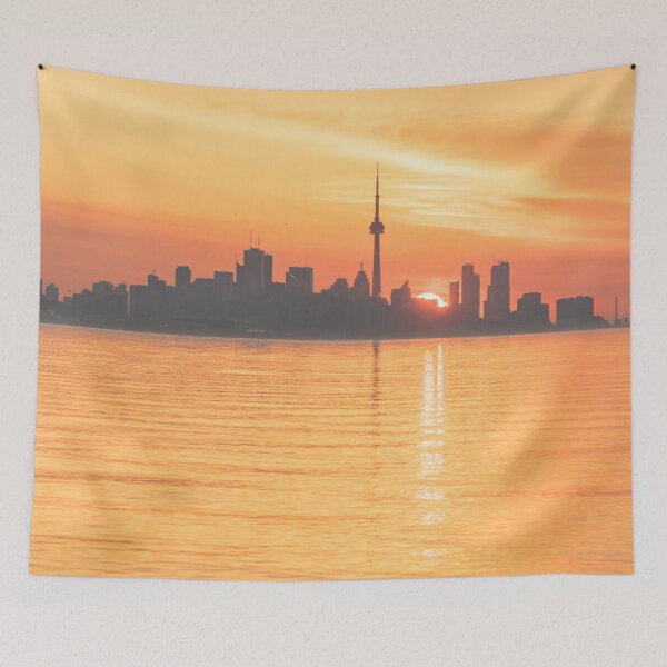 Item preview, The Wait is Over - Split Sunrise Behind Toronto Skyline  designed and sold by Georgia Mizuleva.
