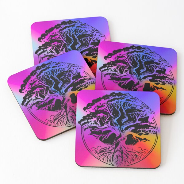 Item preview, Rainbow Banyan Tree Silhouette on Vibrant Tie-Dye Background designed and sold by Fredster1966.