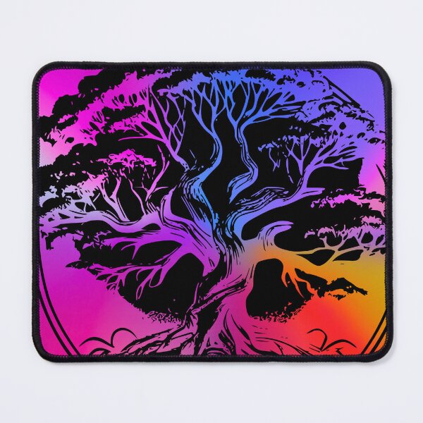 Item preview, Rainbow Banyan Tree Silhouette on Vibrant Tie-Dye Background designed and sold by Fredster1966.