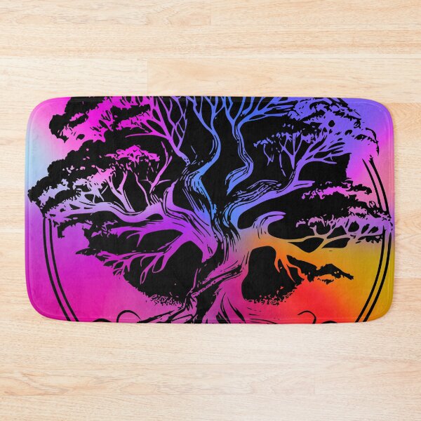Item preview, Rainbow Banyan Tree Silhouette on Vibrant Tie-Dye Background designed and sold by Fredster1966.
