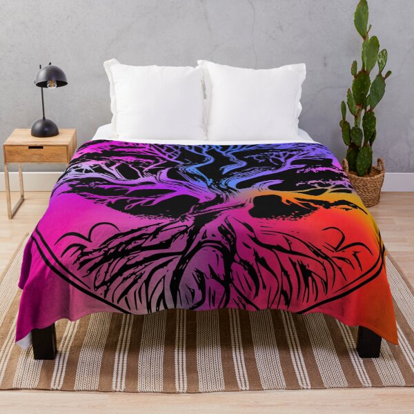 Item preview, Rainbow Banyan Tree Silhouette on Vibrant Tie-Dye Background designed and sold by Fredster1966.