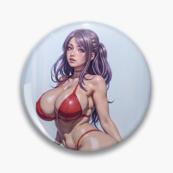 Item preview, Vibrant Anime-Style Digital Illustration of a Curvaceous Young Woman in a Red Two-Piece Swimsuit with Deep Purple Hair – Full Shot Art designed and sold by marvinismyname.