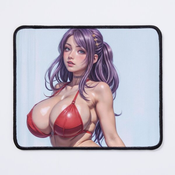 Item preview, Vibrant Anime-Style Digital Illustration of a Curvaceous Young Woman in a Red Two-Piece Swimsuit with Deep Purple Hair – Full Shot Art designed and sold by marvinismyname.