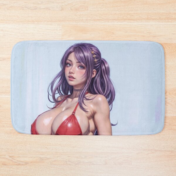 Item preview, Vibrant Anime-Style Digital Illustration of a Curvaceous Young Woman in a Red Two-Piece Swimsuit with Deep Purple Hair – Full Shot Art designed and sold by marvinismyname.