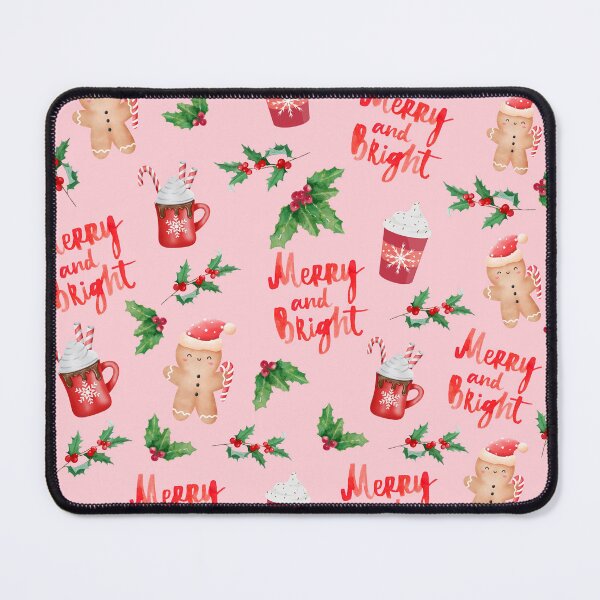 Item preview, Pink merry and bright Christmas with gingerbread man, hot cocoa,and mistletoe  designed and sold by Cattlynn.