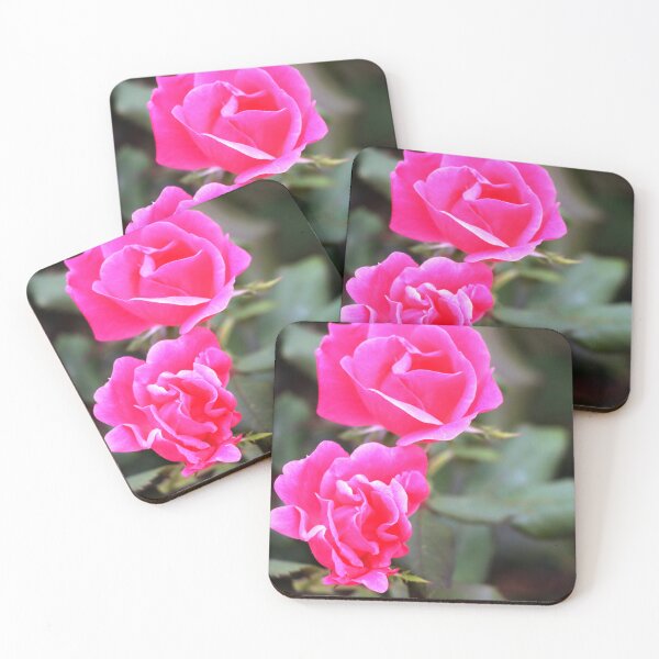 Item preview, Pink fluorescent bright colorful roses against blurred leaf green background designed and sold by Jacobs-Media.