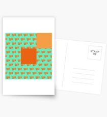 Postales "Classic Retro Vintage Atlas Radio Pattern Orange Green"