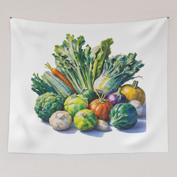 Item preview, A drawing of a variety of vegetables including broccoli, carrots, and squash designed and sold by PWDigitalArt.