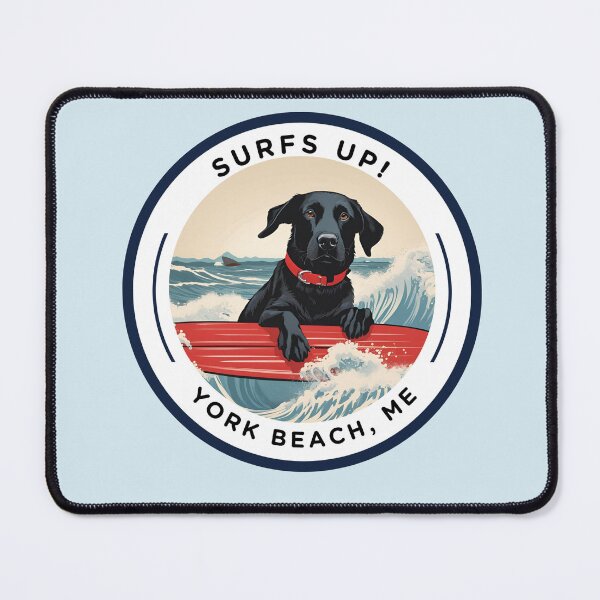 Item preview, “Surf’s Up, Dawg! Cute Black Lab Dog v4 - York Beach, ME - Nubble-Cape Neddick designed and sold by SAMJA-Art.