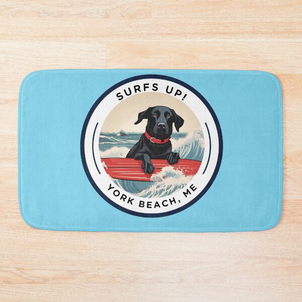 Item preview, “Surf’s Up, Dawg! Cute Black Lab Dog v4 - York Beach, ME - Nubble-Cape Neddick designed and sold by SAMJA-Art.