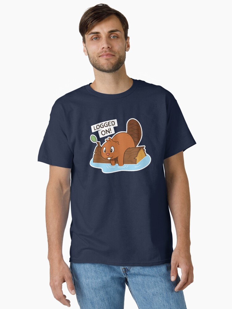 Thumbnail 1 of 7, Classic T-Shirt, Logged On! Beaver - Dark Shirt designed and sold by BuffaloPanic.
