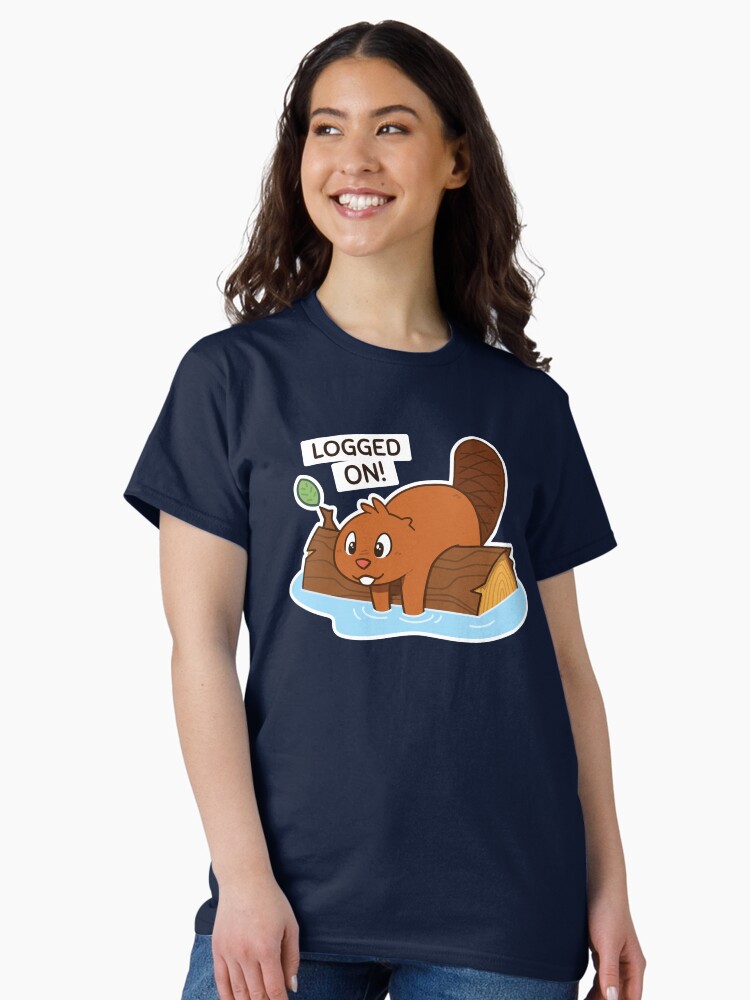 Thumbnail 2 of 7, Classic T-Shirt, Logged On! Beaver - Dark Shirt designed and sold by BuffaloPanic.