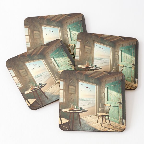 Item preview, beach view from a rustic wooden shack designed and sold by Random Designs.