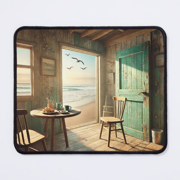 Item preview, beach view from a rustic wooden shack designed and sold by Random Designs.