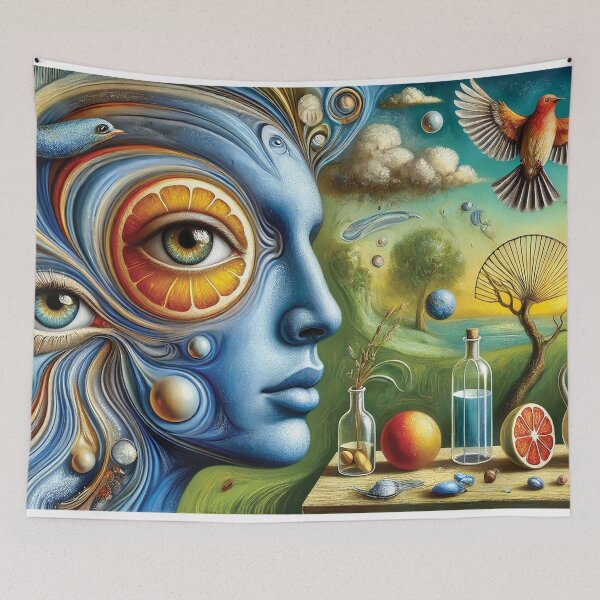 Item preview, dreamlike portrait of a person with a blue-toned face designed and sold by Random Designs.