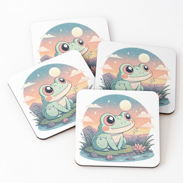Item preview, Cute Kawaii Frog, Retro Sunset designed and sold by graphic-genie.