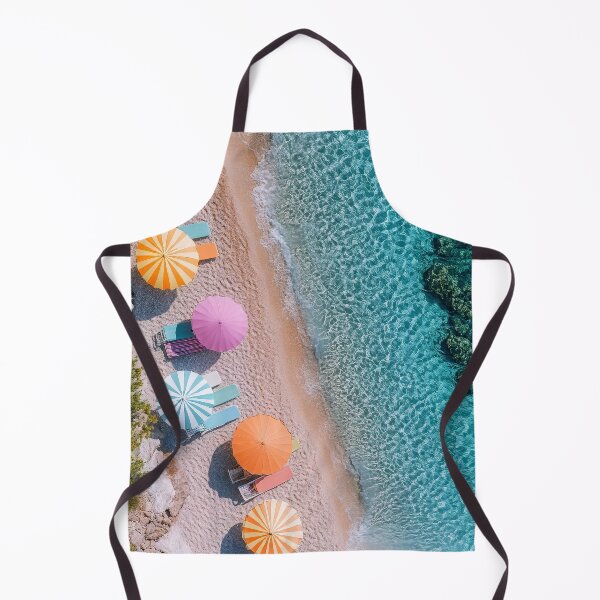 Item preview, Beach Happy Summer Poster: Colorful beach chairs and umbrellas, clear waves, sunny shoreline view designed and sold by Jasava Shop.