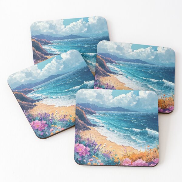 Item preview, Ocean Vintage Summer Poster: Beach scene with vibrant flowers and romantic waves. designed and sold by Jasava Shop.