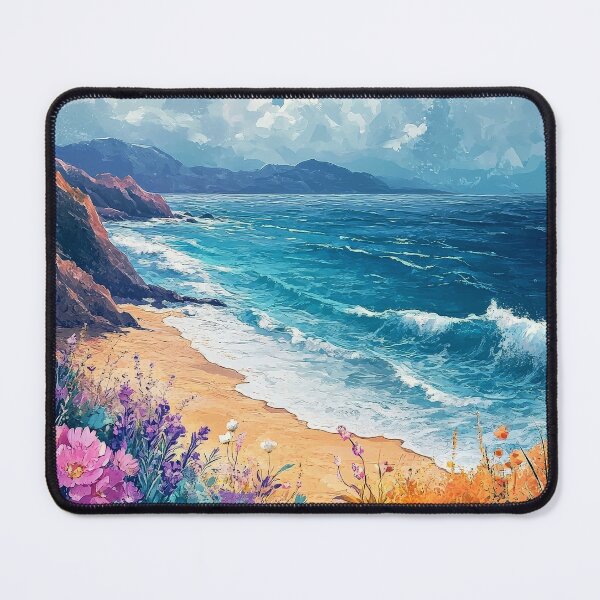 Item preview, Ocean Vintage Summer Poster: Beach scene with vibrant flowers and romantic waves. designed and sold by Jasava Shop.