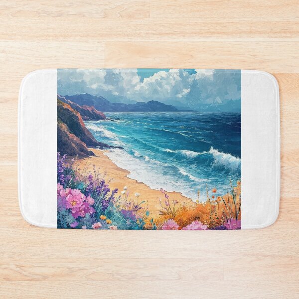 Item preview, Ocean Vintage Summer Poster: Beach scene with vibrant flowers and romantic waves. designed and sold by Jasava Shop.