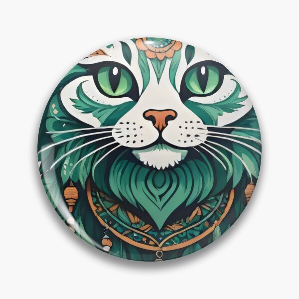 Item preview, Boho Green Cat Spirit – Mystical Tribal Cat Art designed and sold by Prime-Studio.
