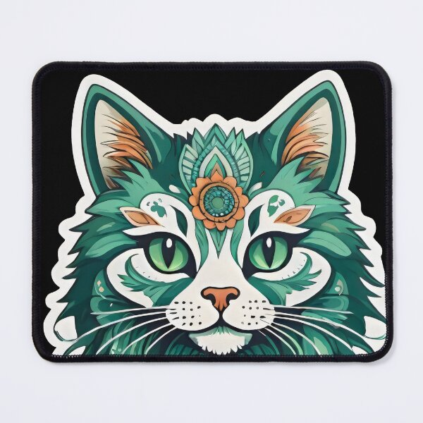Item preview, Boho Green Cat Spirit – Mystical Tribal Cat Art designed and sold by Prime-Studio.