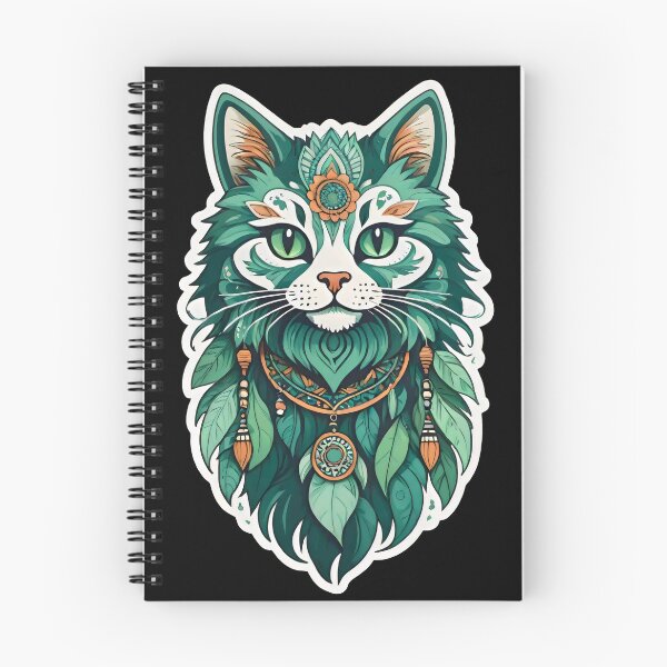 Item preview, Boho Green Cat Spirit – Mystical Tribal Cat Art designed and sold by Prime-Studio.