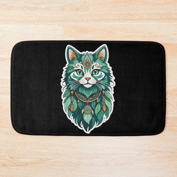 Item preview, Boho Green Cat Spirit – Mystical Tribal Cat Art designed and sold by Prime-Studio.