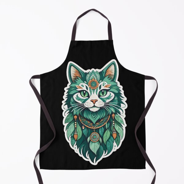 Item preview, Boho Green Cat Spirit – Mystical Tribal Cat Art designed and sold by Prime-Studio.