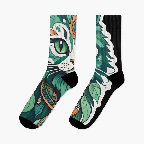 Item preview, Boho Green Cat Spirit – Mystical Tribal Cat Art designed and sold by Prime-Studio.
