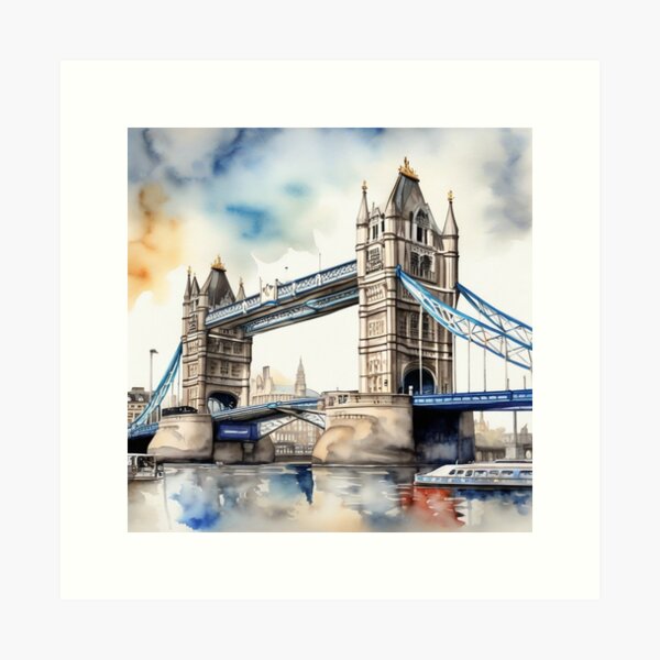 Item preview, London Tower Bridge watercolor drawing designed and sold by reiniere2024.
