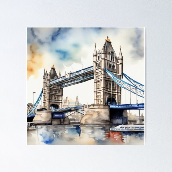 Item preview, London Tower Bridge watercolor drawing designed and sold by reiniere2024.