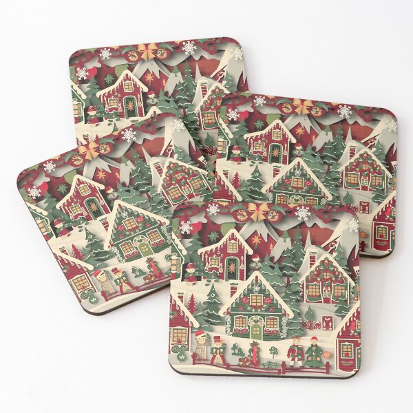 Artikelvorschau, 3D-Papierschnitt-Weihnachtsdorf - Festliches rotes und grünes Design entworfen und verkauft von tarzbol.