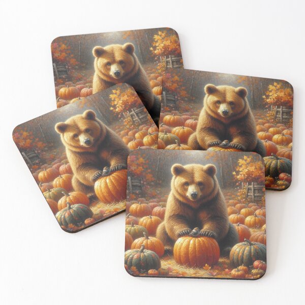 Item preview, Cozy Rustic Bear with Bird in Vibrant Pumpkin Patch   designed and sold by mustardseed-410.