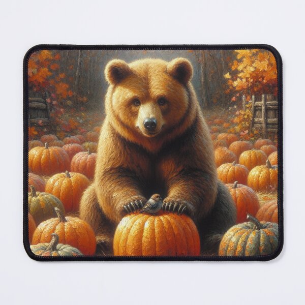 Item preview, Cozy Rustic Bear with Bird in Vibrant Pumpkin Patch   designed and sold by mustardseed-410.