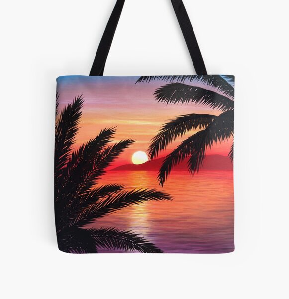 Aperçu de l'œuvre Coucher de Soleil Tropical avec Palmiers - Illustration Relaxante et Exotique créée et vendue par Ambiance Sauvage.