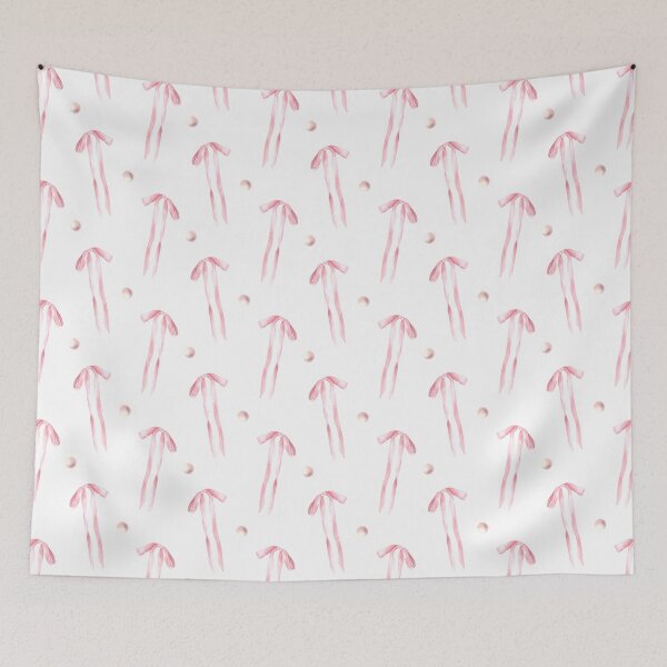 Item preview, Watercolor ribbons and bows with pearls seamless pattern. Pink rosa colour Hand drawn coquette illustration designed and sold by BartolArt.