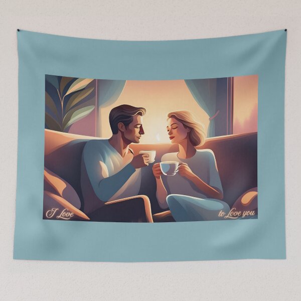 Item preview, Couple in love, drinking tea or coffee, no. 2 in set of 3 designed and sold by Little Miss Bee.