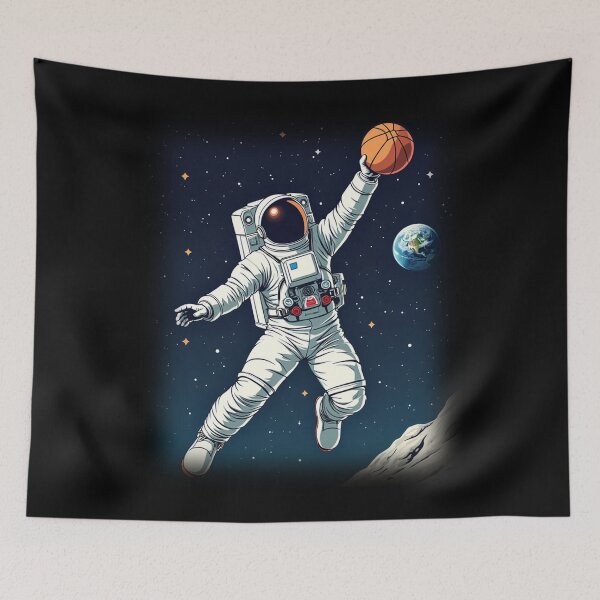 Item preview, Lunar Basketball - Astronaut Slam Dunking in Space Illustration designed and sold by Coffee Partee.