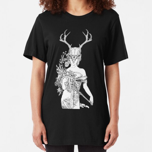 Witch Sorceress Deer Skull Slim Fit T-Shirt