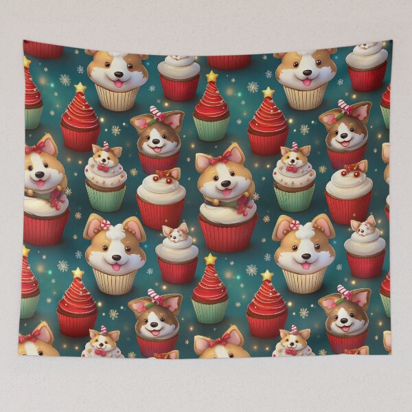 Item preview, Doggy Feast: A delicious pattern featuring cupcakes topped with Happy Dogs designed and sold by Grang Art Artistic Designs.