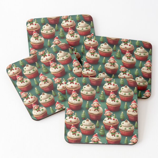 Item preview, Funny Elves Feast: A delicious pattern featuring cupcakes topped with Cheeky Elves designed and sold by Grang Art Artistic Designs.
